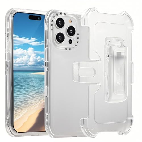 CCSamll Apple iPhone 15 Pro Max 3 in 1 �N���X�^���N���A�P�[�X�A�x���g�N���b�v�z���X�^�[�t���A���΂ݖh�~�~���^���[�O���[�h�̗����ی�J�o�[�A��]�X�^���h�P�[�X�t���AiPhone 15 Pro Max BLF�p ����