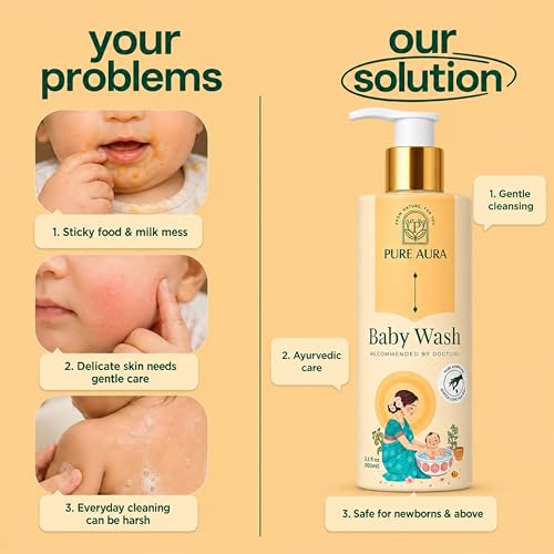 Image of Pure Aura Ayurvedic Baby Wellness Kit - Doctor Recommended Baby Lotion, Body Wash, Massage Oil, Face Cream, Rash Cream & SPF 30 Sunscreen Combo