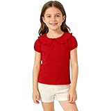 Magic Park 12M-5T Baby Girl Short Sleeve T-Shirt Toddler Ruffle Blouse Kid Solid Color Tee Casual Tops Holiday Clothes (5 Years, Short Red)