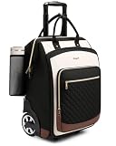 Rolling Bag with Wheels and Handle, Heavy-duty Large Backpack with Wheels, Dual-Open Rolling Laptop Backpack, Weekender Wheeled Travel Backpack, Roller Suitcase Work Bag for Commute, Beige Brown Gold