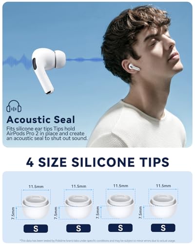 Image of 4 Pairs Replacement Ear Tips for AirPods Pro 2nd /1st (S-White) | (4 Size Small)Silicone Ear Tips with Cleaner kit,Noise Reduction Holewith & Built-in dust Guard Screen