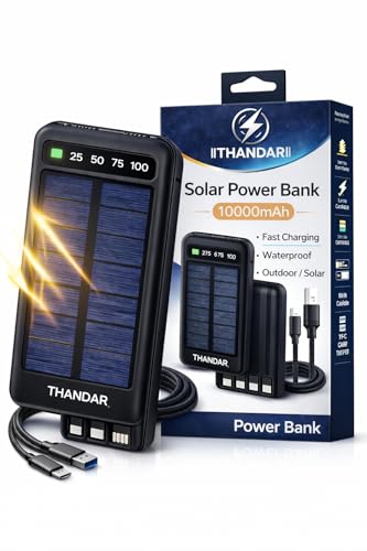 THANDAR Solar Power Bank 10000mAh Fast Charging Waterproof Dual USB with LED Light view 1