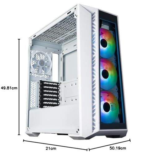 Cooler Master MasterBox 520 - Boîtier PC Moyen Tour Chassis ATX, 4 x Ventilateurs Préinstallés, Plusieurs Configuration du Flux d'air, Panneau Avant & Latéral Verre Trempé, Contrôleur ARGB - Blanc