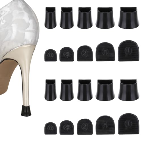 Image of 10 Pairs Heel Caps for High Heels, 5 Sizes Heel Covers for High Heel Shoes Black High Heel Protectors Non-Slip Heel Stoppers for High Heels Replacement Tips Caps for Walking on Grass and Uneven Road
