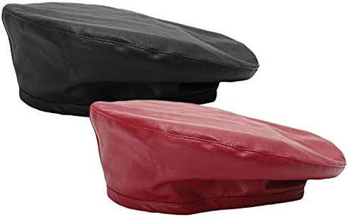 Qiabao Women's Adjustable PU Leather Beret Hat