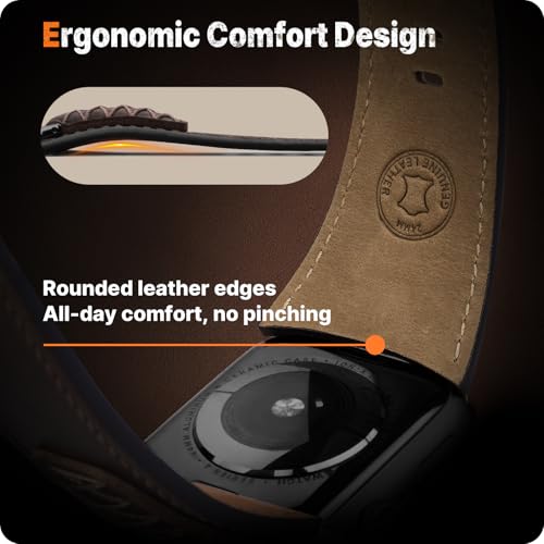 Image of Fullmosa Top Grain Vintage Leather Strap Compatible for Apple Watch | Ultra3 /2 /1 49mm 46mm 45mm 44mm 42mm (NO WATCH) Premium Leather Band for iWatch SE3 /2 /1 series 11 10 9 8 7 6 5 4 3 2 1 Men