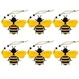 6 Pcs Bee Ornaments Wooden Bumblebee Honey Bee Hanging Decorations for Tree Wreath Sign Tray Farmhou