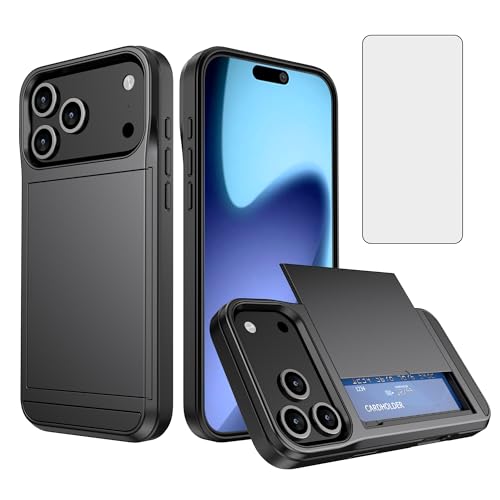 Coque iPhone 17 Pro Asuwish grise 6,3 pouces avec protège-écran et porte-carte