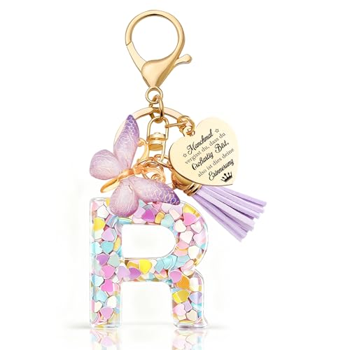 Anruzon Schlüsselanhänger Mädchen - Buchstabe Schlüssel - Anhänger Schmetterling Schlüsselanhänger - Weihnachten - Einschulung Geschenk - Keychain Geschenk für Kinder, Mädchen, Frauen
