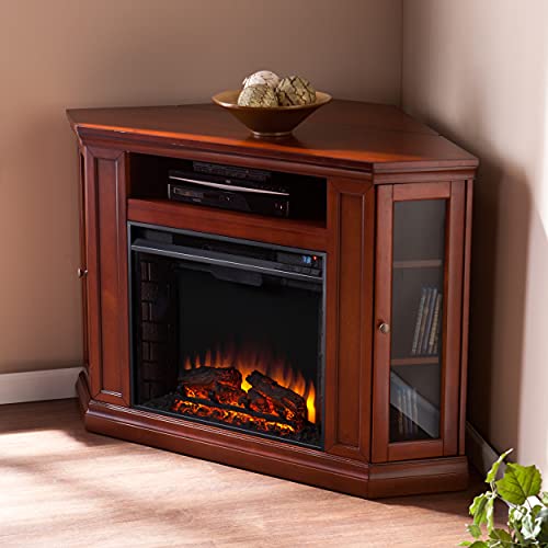Sei Furniture Claremont Convertible Corner Media Stand With Storage Electric Fireplace, Brown Mahogany #TOP5