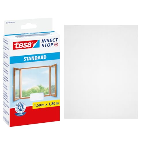 tesa Insect Stop H&L Fly Screen Windows - Moustiquaire pour fenêtre - avec Ruban Crochet, pouvant être coupé à la Taille - 1x 150 cm x 180 cm - Blanc