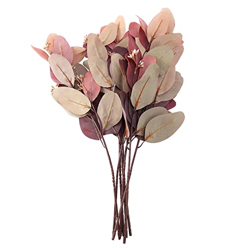 Xbsduih Tallos de Eucalipto 8 Piezas de Hojas de Semillas de Seda Hoja de Contacto Real Ramas de Eucalipto Falsas Ramitas Gris Rosa