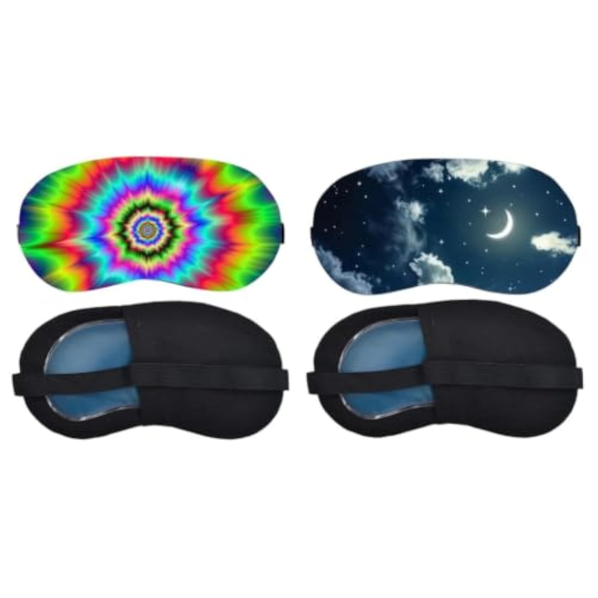 Rainbow Tie-Dye Spiral Crescent Moon Clouds Sleeping Mask Combo, Gift for Her