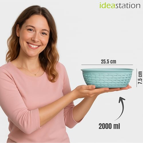 idea-station Aufbewahrungskorb Plastik in Rattan Optik - 6 Stück - 2L / 25.5x18x7.5 cm - pastell - stapelbarer Korb Aufbewahrung - kleine Körbchen Bad - Organizer Körbe & Behälter
