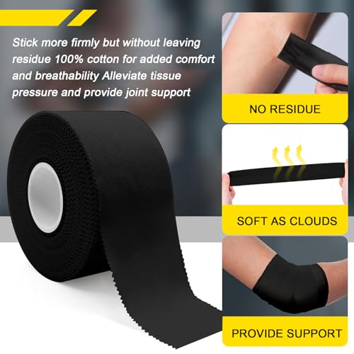 Image of CKeep Athletic Tape, Original Cotton Waterproof Sports Tape 4 Packs, Black | Very Sturdy No Glue Residue Wrist Ankle Tape for Climbing, Boxing, Athletes, Baseball Bats, Strains, Sprains, Injuries