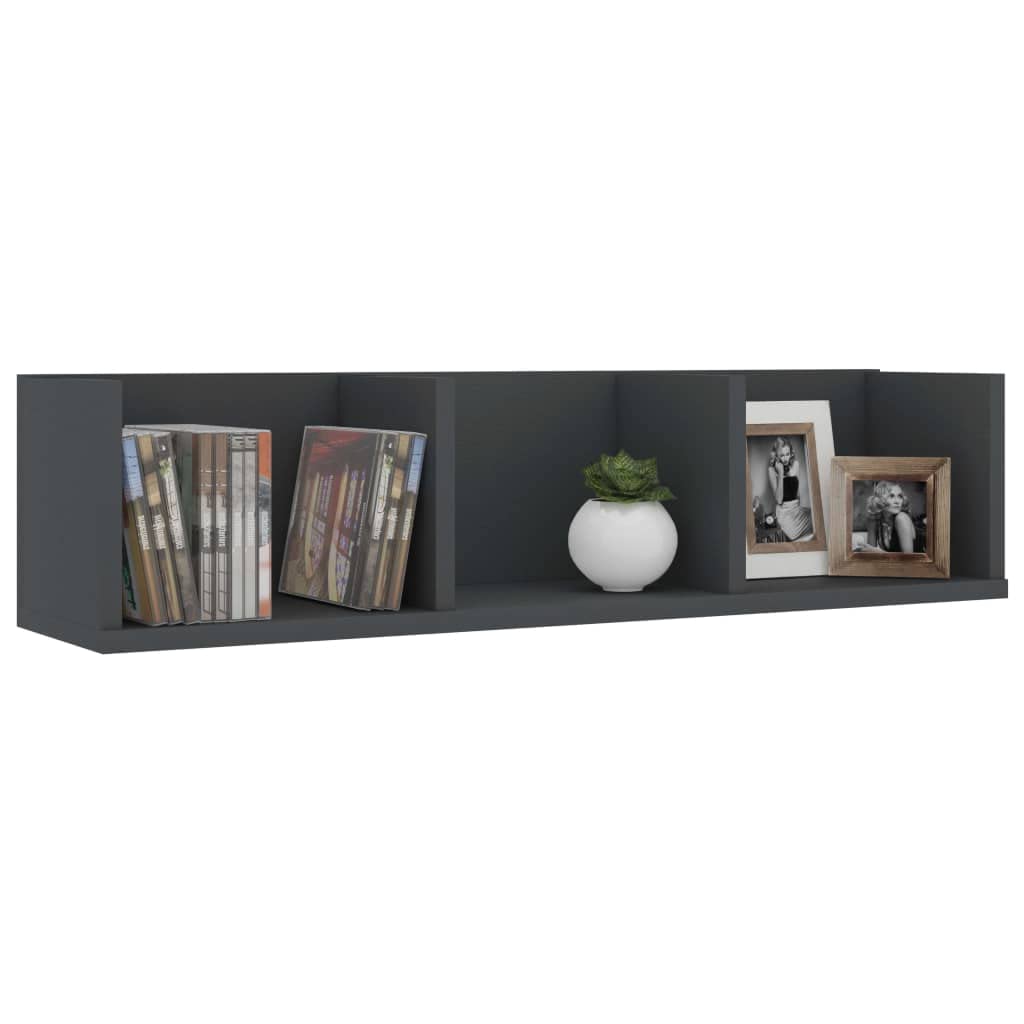 Scaffale Porta CD a Parete Grigio 75x58x18 cm | Legno multistrato, 3 scomparti, capacità 40 kg, montaggio a parete