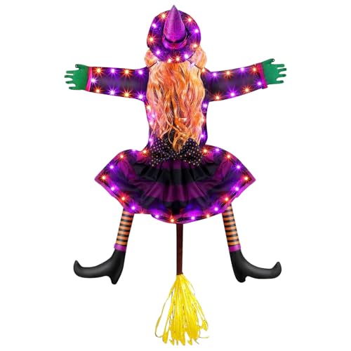 Nybhyjka Decoración de bruja estrellada de Halloween | Decoración LED de bruja, adornos LED para casa, suministros de fiesta brillantes para patio, césped, jardín, porche