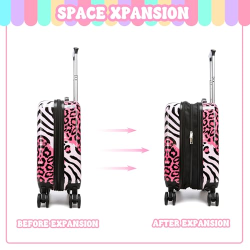 Image of Kids Luggage with Spinner Wheels Carry on Suitcases for Girls 2 Piece Luggage Sets 16 inch Toddler Suitcase for Kids Rolling Suitcase Airline Approved (Pink Leopard)
