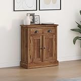 Mangloder - Armadio portaoggetti naturale in legno di teak massiccio, 65 x 30 x 75 cm, con 2 cassetti e 2 ante, salvaspazio per soggiorno, sala da pranzo, corridoio, spazio per ordine
