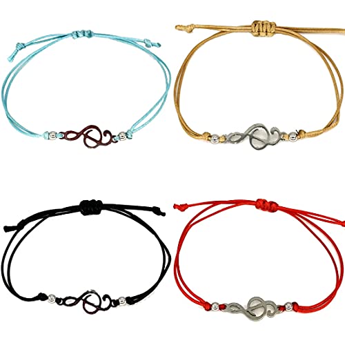 DOLON 4PCS Bulk Music Note Charm Bracelets Set Adjustable String Musical Treble Clef Music Lover Jewelry Musician Gifts