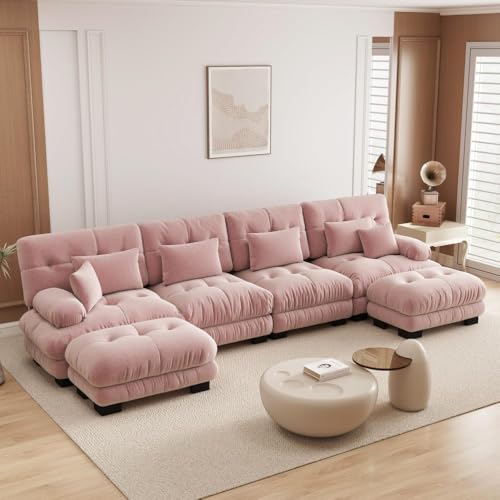 UIHECTA Sofá Modular Seccional Otomana, Sofá Seccional Cloud en Forma U/L Chaise Longue CóModo, Cojines Dobles, Tela Chenilla Suave, Sofá Extragrande con Asiento Profundo,C,173.2' U~Shape