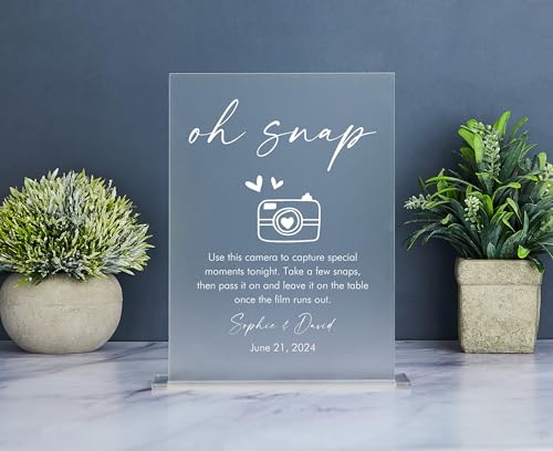 "Oh Snap" Acrylic Wedding Disposable Camera Sign (Single Sign)
