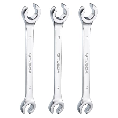 HARFINGTON 3pcs Flare Nut Metric Wrench 14mm x 17mm CR-V Mirror Polished Chrome Plating Metric Wrench for DIY Hand-making Automotive Repairs and Household Maintenance