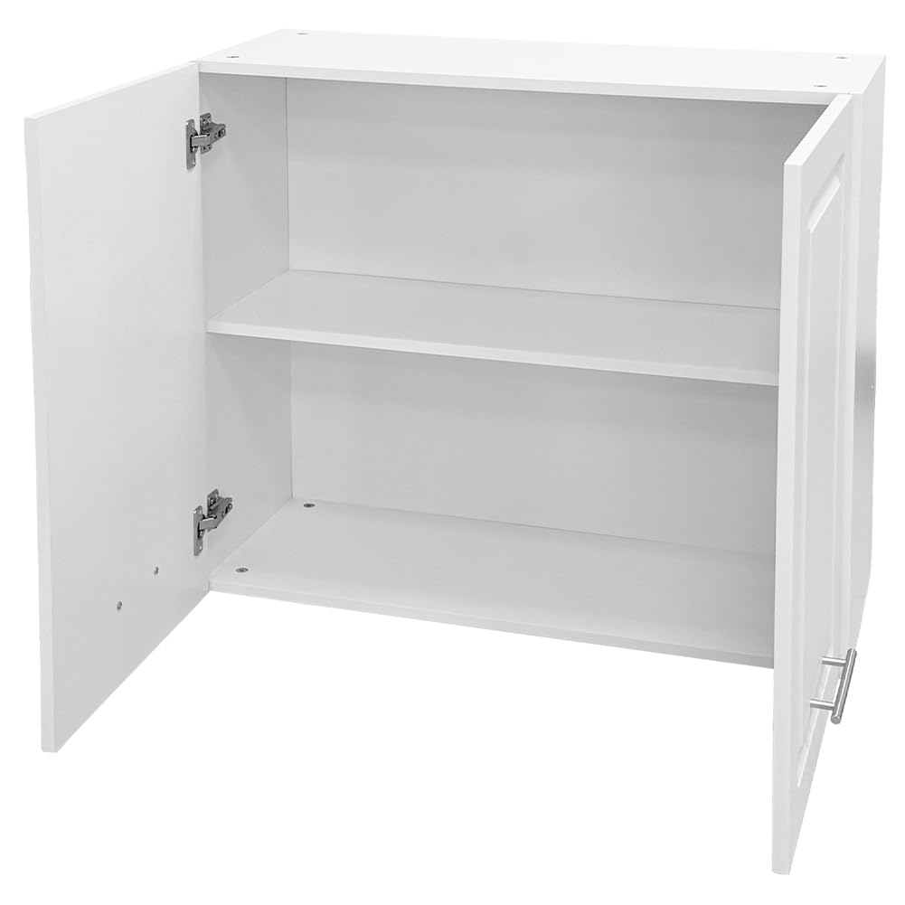 Shally Dogan Pensile da Cucina a Parete Design Boiserie, Armadio Sospeso in Legno con Doppia Anta, 1 Ripiano e 2 Scomparti, Armadietto a Muro Spazioso Resistente, 80 x 32 x 72H cm (Bianco)