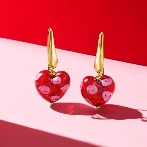 Image of Ross-Simons Italian Murano Glass Heart Drop Earrings in 18kt Gold Over Sterling