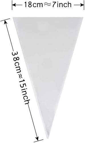 Miniatura 3 de Bolsa de cono 100 bolsas transparentes de celofán para regalo, bolsas de celofán de 7 x 15 pulgadas, bolsas triangulares con lazos giratorios para