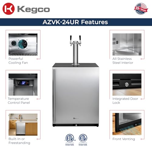 Image of Kegco 24 inch Wide Dual Tap Stainless Steel Built-In Right Hinge Kegerator with Dispense Kit