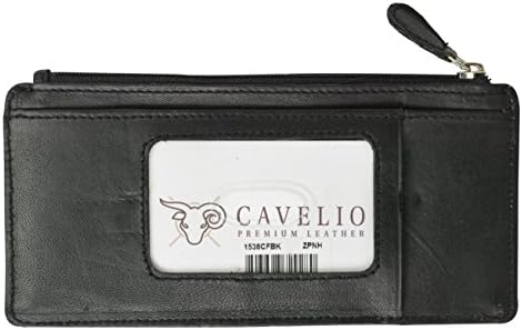 Cavelio Leather Thin Vertical Stacker Card Case Wallet with ID Window