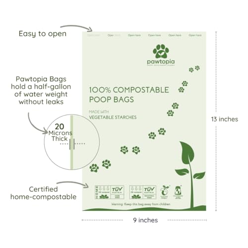 Image of Pawtopia Pet Waste Bag Duo - 240 Standard Sized-Dog Poop Bags (16 rolls) + 100 Extra Large Cat Litter Bag with Handles (1 big roll), Vegetable Starches, Tuv Austria, Leak-Proof, Yard Pickup | Standard Poop Bags for Dogs plus XL Cat Litter Bags with Handles, Leak-Proof, Easy to Tie and TUV AUSTRIA Certified