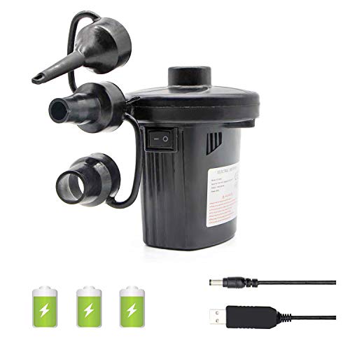 Yunjiadodo Pompe à air électrique, remplissage rapide, gonfleur électrique rechargeable pour gonflage/dégonflage de bateau, matelas gonflable, jouet gonflé, 3 buses incluses (adaptateur USB : 5 V) Cover
