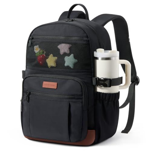 Image of LOVEVOOK Laptop Backpack for Women Men with Giant Tumbler Holder - DIY Cute 17.3Inch Work Computer Travel Backpack with Laptop Compartment, Large Capacity College Commuter Teacher Purse Bag, Black