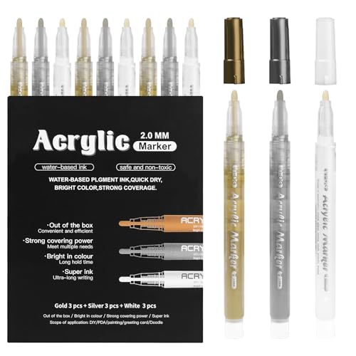 Inoranges Acrylic marker マーカーペン 3色9点セット カラーペン 岩絵 金属 木材 サインペン DIY サプライズボックス アルバム 手作り カード 年賀状 ガラス 木材 陶芸 フォトガラス 塗り絵 美術 手帳 漫画 ギフトカード