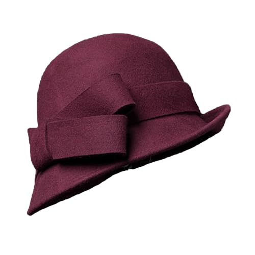 Himesport Wool Felt Vintage Winter Warm Hats For Women Bowknot Pillbox Cap Ladies Fascinator Kentucky Party Ceremony Church Fedoras Wine Red thumb #5