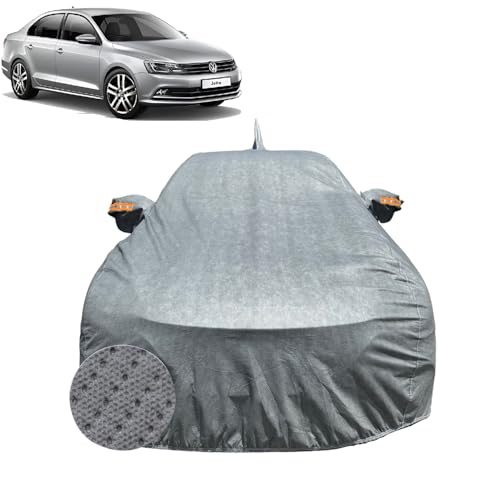 Image of Car Cover Compatible for Volkswagen Jetta (2015-2018) | 100% Waterproof Cover with Reflective Mirror Pockets | Dustproof, Scratchproof, Heatproof Jetta Car Cover |Soft Cotton Lining| Grey