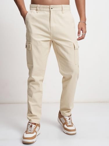 Highlander Men's Beige Tapered Cargo Trousers - Image 6