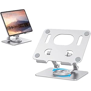 JOIOT Tablet Stand, Swivel Tablet Stand with 360 Rotating Base, Adjustable Tablet Holder for Drawing, Compatible with iPad Pro/Air/Mini and More (Silver)