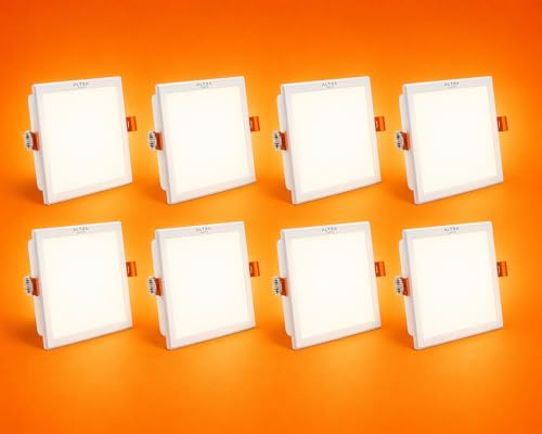 Image of 22W Recessed Square LED Panel Light | Trimless Slim Design | Polycarbonate Downlight for Home & Office False Ceiling Roof, Surface Light | Cool White, White Finish | Pack of 8