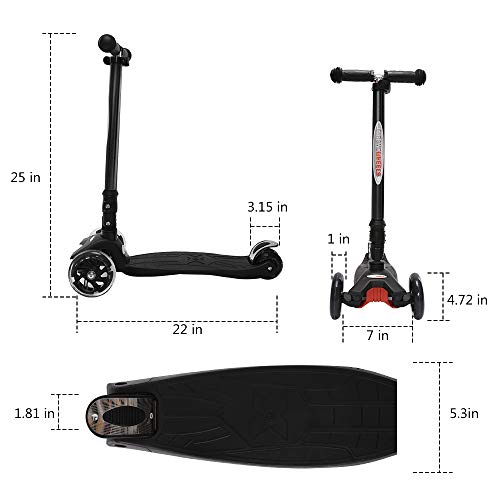 Image of ChromeWheels Foldable Scooters for Kids, Deluxe Kick Scooter 4 Adjustable Height 132lbs Weight Limit 3 Wheel, Lean to Steer LED Light Up Wheels, Best Gifts for Girls Boys Age 3-12 Year Old
