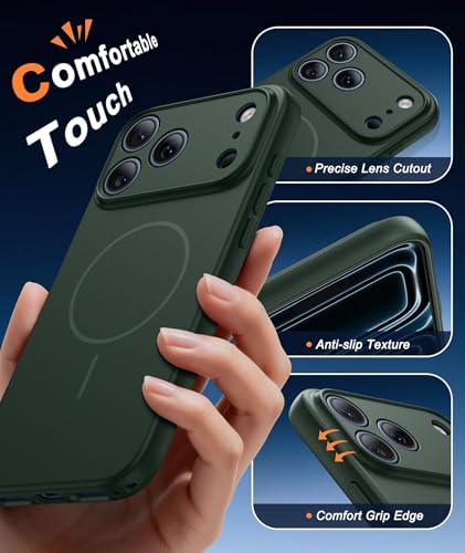 Image of FNTCASE for iPhone 17 Pro Case: [Compatible with Magsafe] Solid Matte 17 Pro Cases Green with [Screen Protector] [Full Camera Protection] Military Grade Shockproof Protective Phone Cover, 6.3 inch