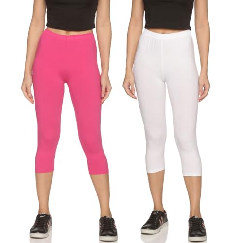 Image of OUTFLITS Women's Knee-Length Cotton Spandex Essential Capri Stretchy Leggings |Small - 2XL Adult |Yoga Leggings, Workout, Gym, Running 3 /4th Leggings for Women(OFLLC)