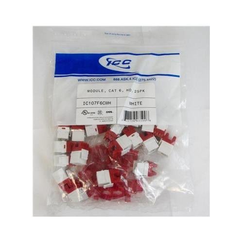 ICC Cat6 Ethernet Jacks - 25 Pack White RJ45 Keystone Connectors