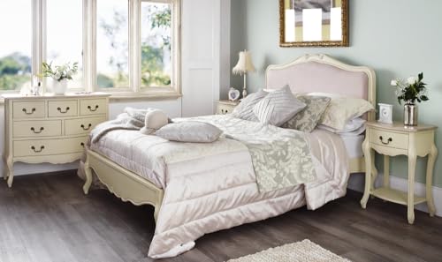 Juliette King Size Bed Frame 5ft - Champagne French Style Wooden Bed with Uplholstered Headboard & Slats - Luxury Bedroom Furniture U.K. Standard King Bed