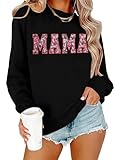 CAZYCHILD ﻿Mama Sweatshirt for Women: Embroidered Mom Essentials Crewneck Sweatshirts Mama Gifts Mom Graphic Long Sleeve Black