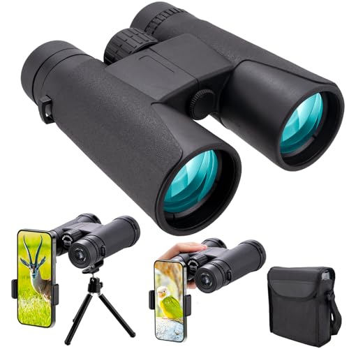 12x42 HD Binoculars for Adults with Tripod and Phone Adapter, Compact High Power Binoculars, BAK4 Prism FMC Lenses, Low-Light Performance for Bird Watching, Hiking and Hunting
