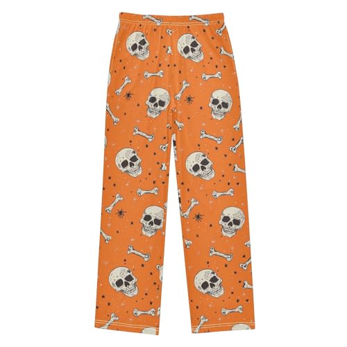 ZZKKO Skeleton Bone Star Orange Boys Pants for Kids Jogger Pants with Pockets S