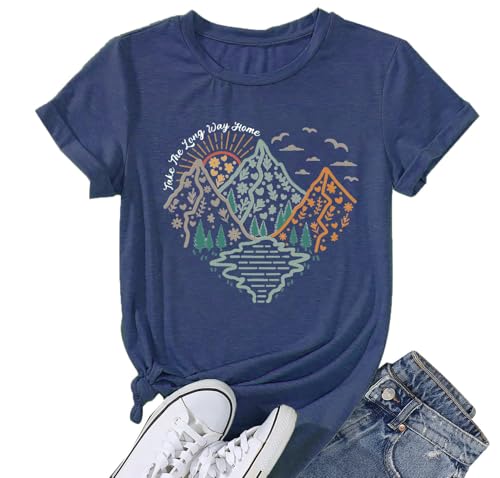 Women’s Vintage Nature Graphic T-Shirt L Dark Blue